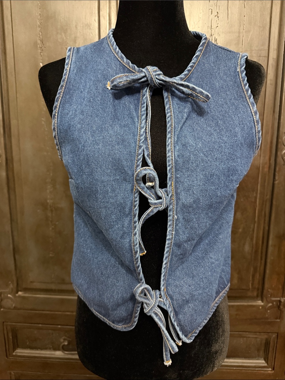 Missguided denim jean Tie detailed open front vest/top- Size Medium